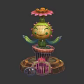 Cactus Decorative Furniture Figure with Smiling Face Pink Flower Pot and Gold Coin Base Design