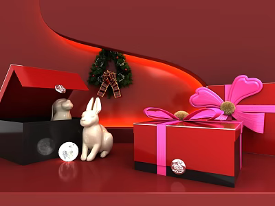 Don't be confused Original Gift Box Red Festive Jewelry Accessories Decoration Year Bow 3d model