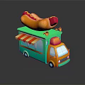 Green Food Truck With Large Hot Dog On Top And Red White Striped Awning
