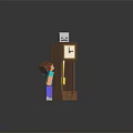 Minecraft Style Decorative Figurine And Grandfather Clock Ornament Set On Checkerboard Wooden Base