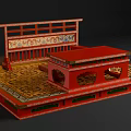 Traditional Red Ornate Carved Desk With Intricate Patterns On Decorative Platform 3d model