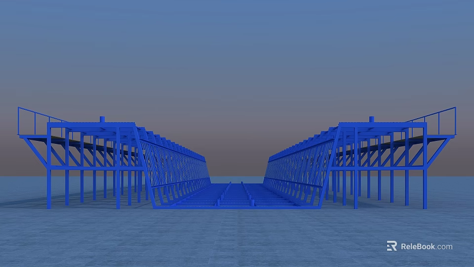 Blue Metal Bridge Framework With Symmetric Design And Open Sky Background 3d model