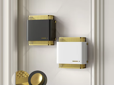 Modern Minimalist Black and White Wall Lamps with Gold Frames Mounted on White Wall 3d model
