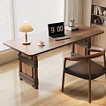 Wooden Desk With Laptop Lamp Coffee Cup And Notebook In Sunlit Room With Chair