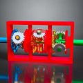 Modern Gear Shaped Lighting Combination With Red Frame And Multi Colored Fixtures