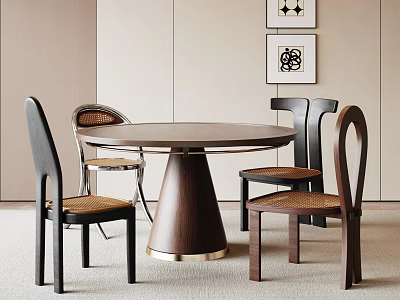 Modern Wooden Dining Chairs With Elegant Design Around Round Table In Dining Room 3d model