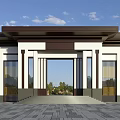 Modern Chinese Style Entrance Gate With White Walls Dark Roof And Lattice Design