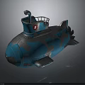 Military Style Blue Camouflage Submarine With Periscope Number 8 And Top Railings