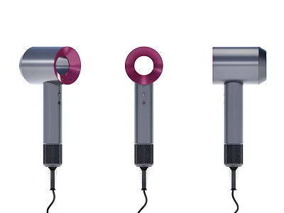 Three Modern Design Hair Dryers With Color Rings For Daily Electrical Appliances 3d model