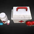 Medical Equipment Including First Aid Kit Medicine Bottle Capsules And Heart Model With ECG Line