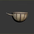 Rustic Handcrafted Ceramic Bowl With Handle And Brown White Patterned Design