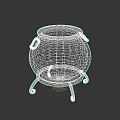 Vintage Metal Cauldron With Decorative Ring Handles And Iron Stand Base
