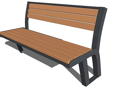 Modern Landscape Bench With Wooden Seat Back And Black Metal Frame 3d model
