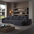 Plush Dark Blue Textured Fabric Sectional Multi Person Sofa For Elegant Modern Living Room