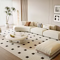 Modern Sofa Coffee Table Combination Single Sofa Stool Green Plant Hanging Picture Floor Lamp 3d model