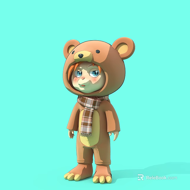 Detailed Carving of Cute Cartoon Bear Costume Sculpture With Blue Background 3d model 