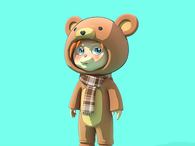 Detailed Carving of Cute Cartoon Bear Costume Sculpture With Blue Background 3d model