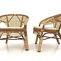 Natural Handwoven Rattan Leisure Chairs With Curved Armrests And Cushioned Seats