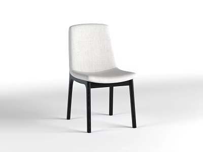 Modern Minimalist Dining Chair With White Linen Back Seat And Black Wooden Legs 3d model