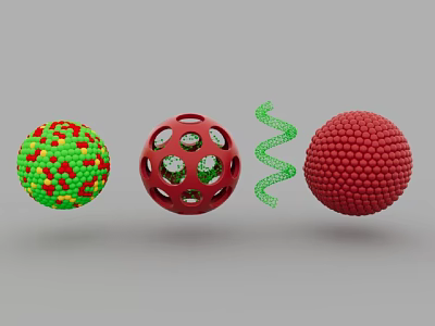 Decorative Ornament Set Featuring Green Red Spotted Sphere Red Hollow Sphere Green Spiral And Red Textured Sphere 3d model