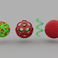 Decorative Ornament Set Featuring Green Red Spotted Sphere Red Hollow Sphere Green Spiral And Red Textured Sphere