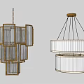 Modern Chandeliers Featuring Layered Golden Frame And Circular White Shade With Black Ropes