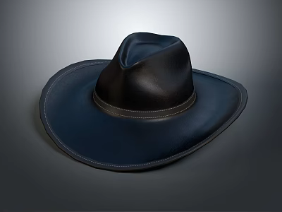 Black Leather Cowboy Hat With Wide Brim And Classic Design Style 3d model