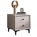 Modern Light Colored Bedside Table With Two Drawers Black Knobs Lamp Clock And Books 3d model