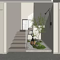 Modern Minimalist Entryway With Illuminated Staircase And Green Moss Garden