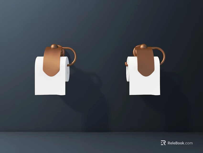 Household Toilet Paper Holders With White Rolls And Copper Wall Mounted Design 3d model 
