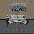 Modern Lounge Area With Wooden Walls Abstract Painting Sofa Chairs Large Windows And City View