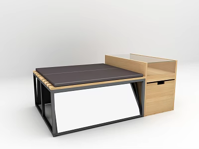 Modern Sofa Bench With Leather Cushion Glass Top And Wooden Storage Drawer 3d model