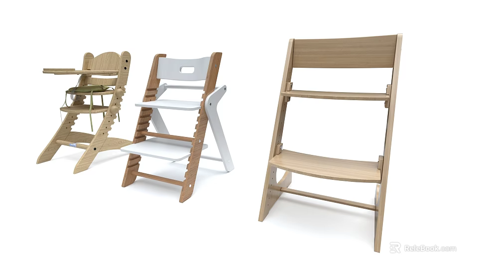 Simple Modern Wooden Kids Chair Various Styles With Safe Comfortable Design 3d model 