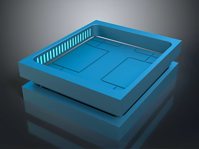 Sleek Blue Technical Component With Illuminated Edges And Internal Compartments Design 3d model
