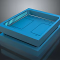 Sleek Blue Technical Component With Illuminated Edges And Internal Compartments Design