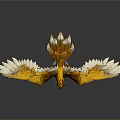 Yellow Eagle Flying with Spread Wings on Dark Background Detailed Feathers