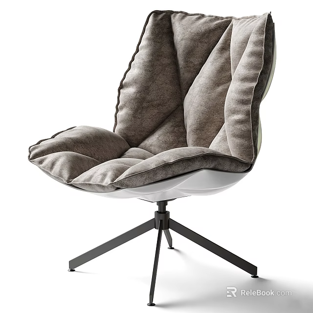 Modern Leisure Chair With Plush Gray Velvet Cushion And Black Tripod Legs 3d model 