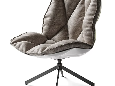 Modern Leisure Chair With Plush Gray Velvet Cushion And Black Tripod Legs 3d model