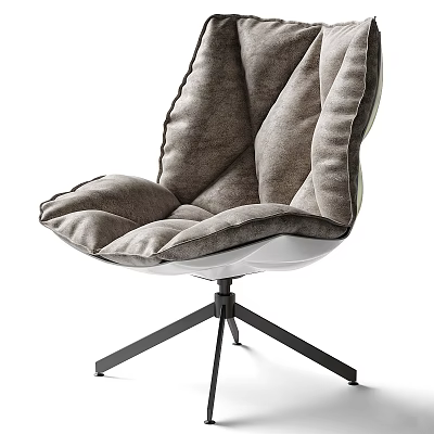 Modern Leisure Chair With Plush Gray Velvet Cushion And Black Tripod Legs 3d model