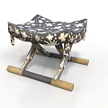 Decorative Stool With Floral Pattern Upholstered Seat And Wooden Crossed Support Legs