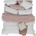 Cozy Bed Linen Set With Pink Velvet Base White Duvet And Knitted Blanket