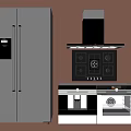 Modern Kitchen Appliances With Sleek Design Including Refrigerator Range Hood Cooktop And Oven