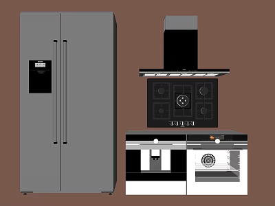 Modern Kitchen Appliances With Sleek Design Including Refrigerator Range Hood Cooktop And Oven 3d model