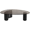 Modern Coffee Table Set With Marble And Dark Wood Tops And Black Cylindrical Legs