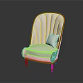 Elegant Curved Armchair Featuring White Cushion Red Trim And Red Legs Design