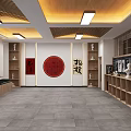 Elegant School Learning Space With Cultural Decorations And Display Shelves 3d model