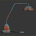Blue And Orange Vintage Table Lamp With Curved Arm Rustic Finish And Three Legged Base
