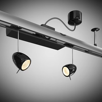 Modern Black Track Mounted Downlights And Spotlights For Interior Lighting Design 3d model