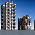 Modern High Rise Residential Buildings With Multiple Units And Blue Sky Background
