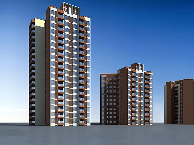 Modern High Rise Residential Buildings With Multiple Units And Blue Sky Background 3d model